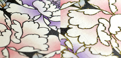 花の絵にロイヤルグリッター加工（ゴールド）を施した様子2